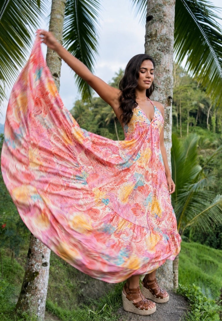 Bali Silk Halter Maxi Dress