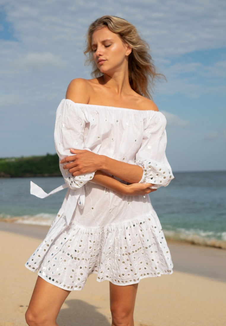 Blissful Reflections Bohemian Dress | White Mini Dress | Beachwear Singapore coralsecret Blissful Reflections Bohemian Dress | White Mini Dress | Beachwear Singapore coralsecret