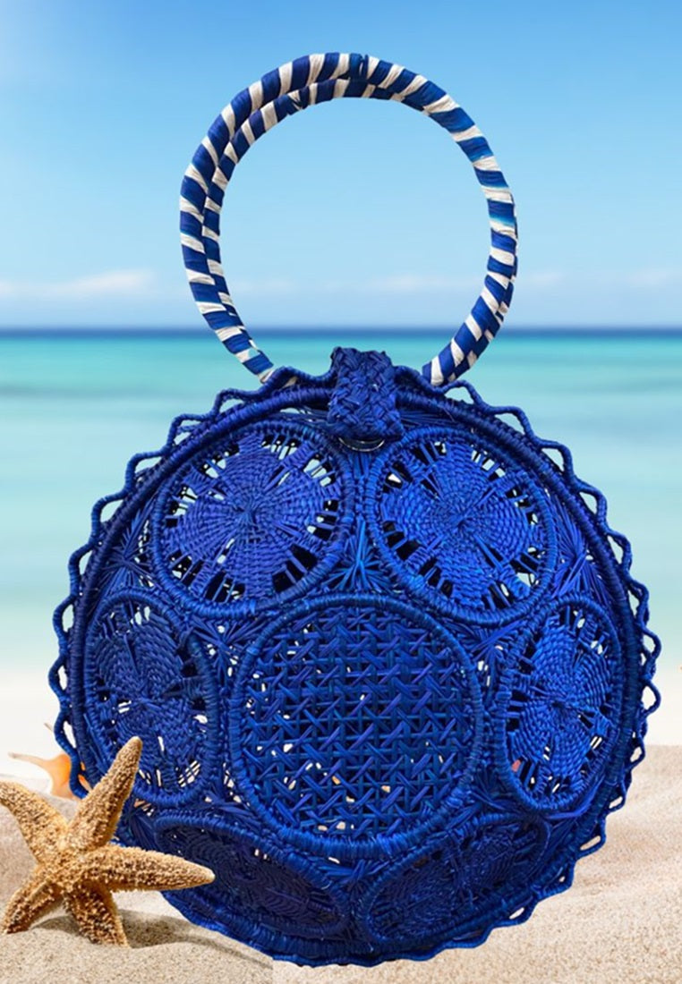 Big Blue Handwoven Iraca Palm Tote Bag