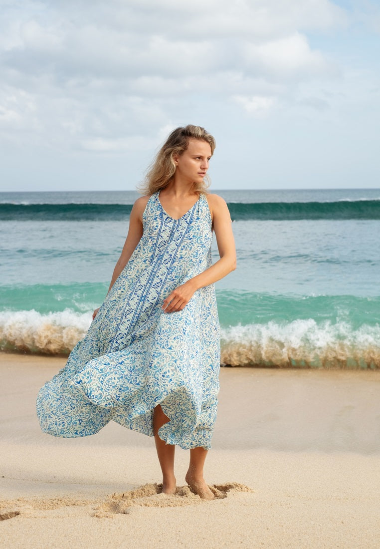 Blue Bora Bora Silk Maxi Dress | Flowy Dress | Beachwear Singapore