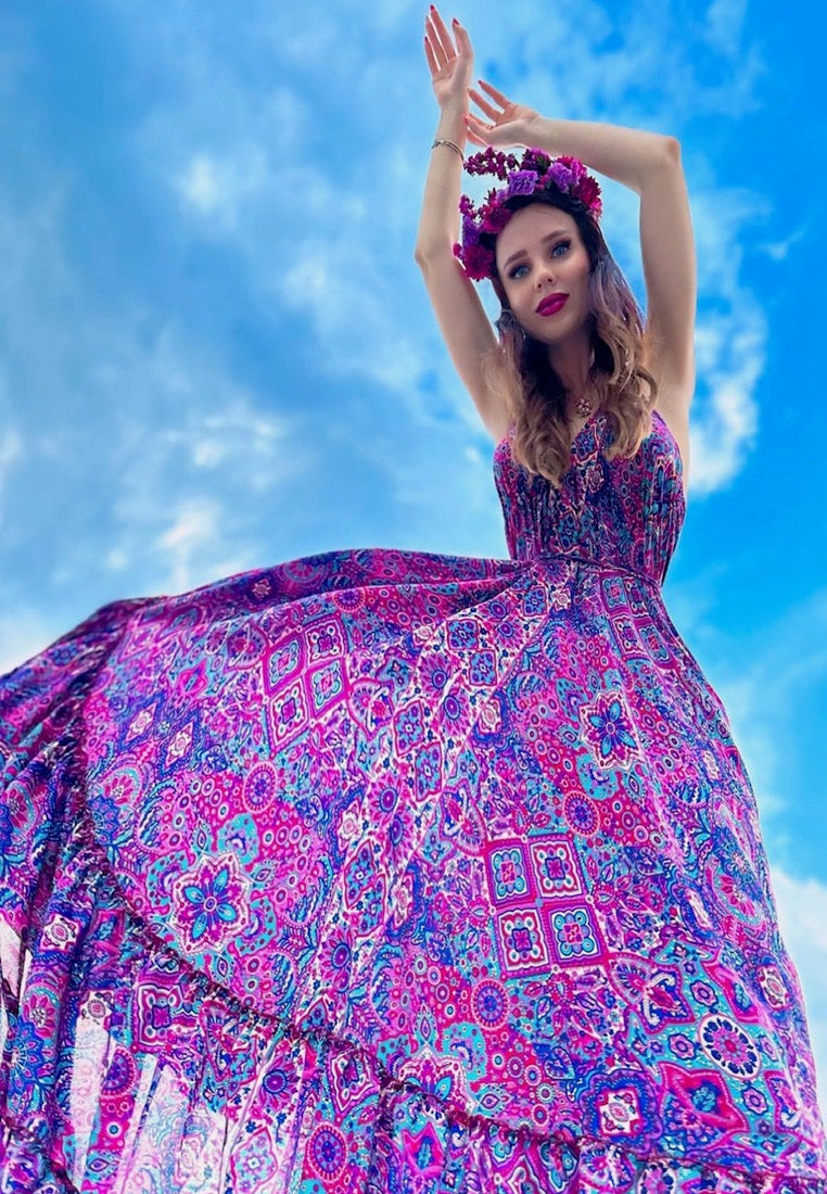 Boho Silk Maxi Dress Silk Halter Neck Maxi Dress Singapore Summer coralsecret