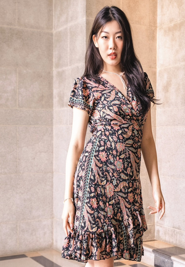 Floral Silk Wrap Dress