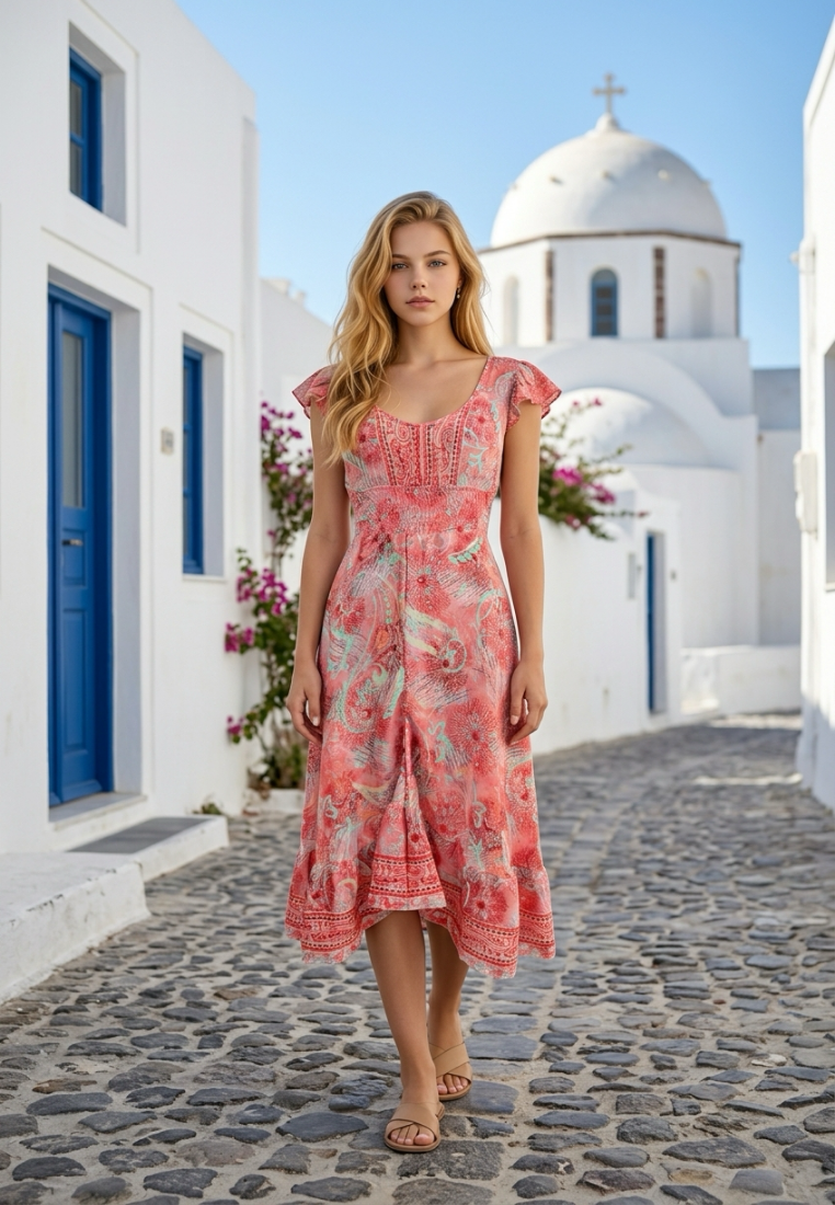 Pink Sunset Silk Short Dress with Belt – Beachwear | Coral Secret