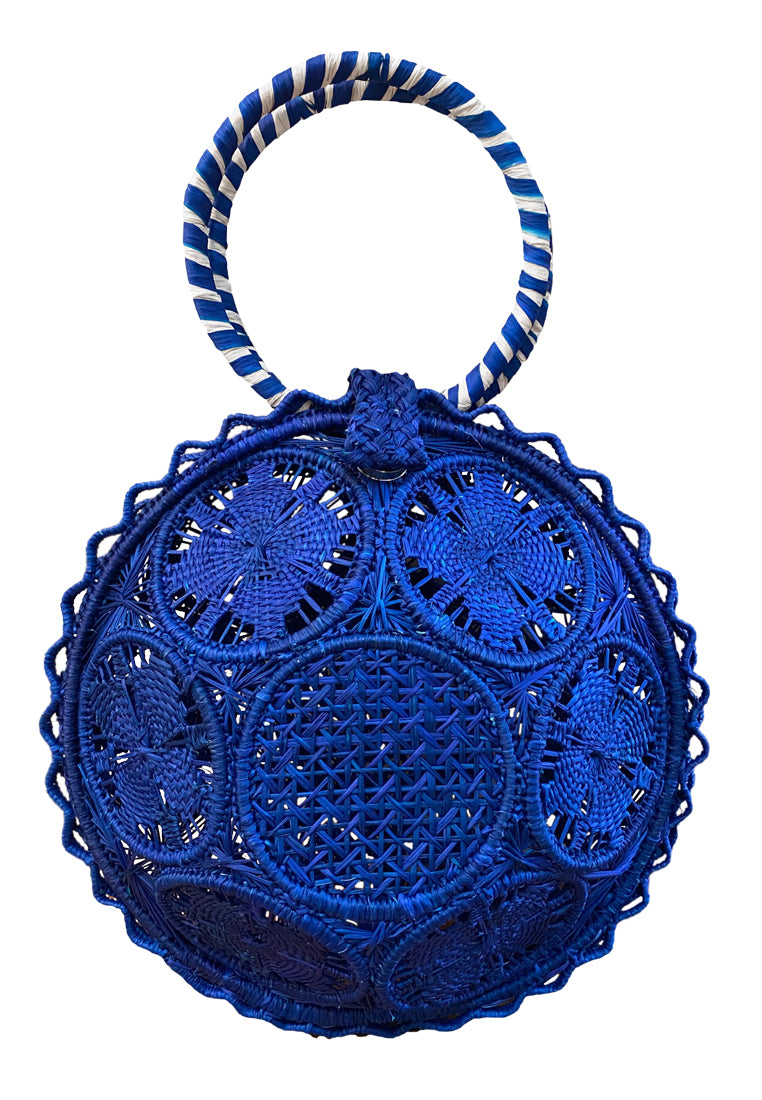 Blue Iraca Palm Handwoven Bag I Blue Round Handcrafted Bag