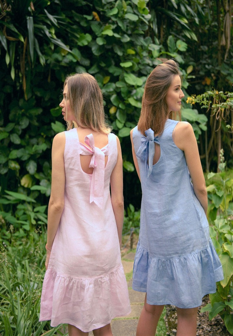 Sleeveless Vi Dress in Ocean Blue Linen