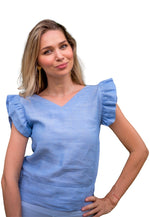 Load image into Gallery viewer, Celine Blue Organic Linen Top
