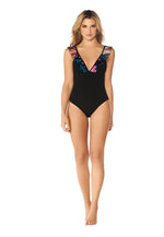 Load image into Gallery viewer, Floral Mesh Tummy Control Swimsuit
