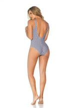 Load image into Gallery viewer, Blue And White Tummy Control Swimsuit
