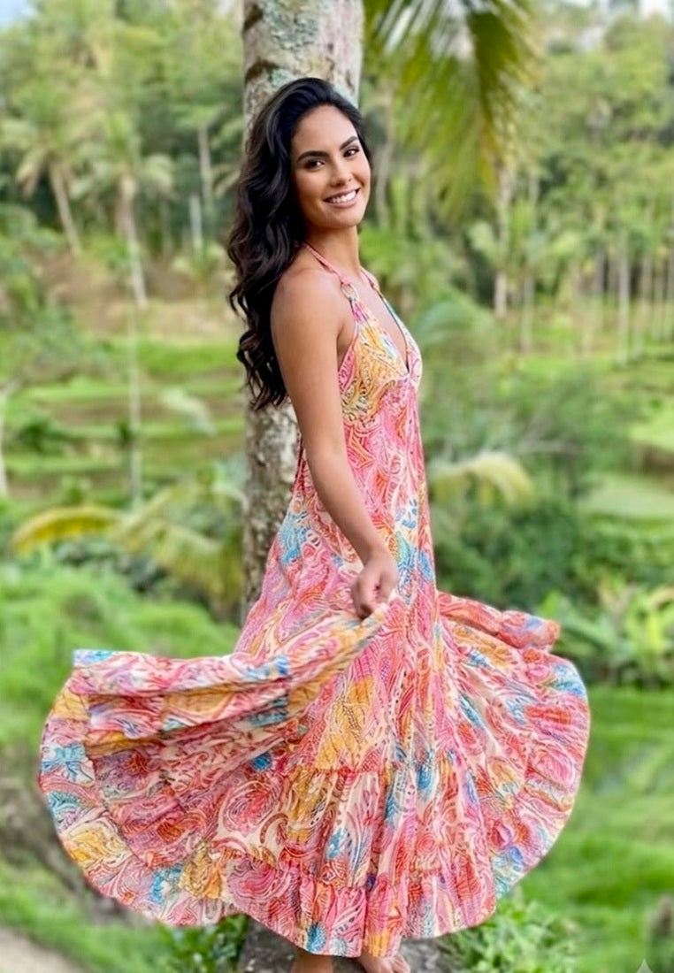 Bali Silk Halter Maxi Dress