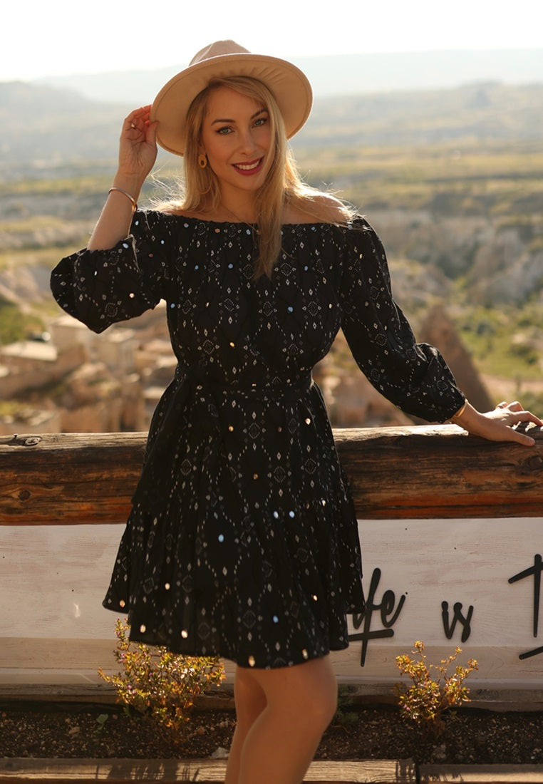 Blissful Reflections Bohemian Dress | Off Shoulder Boho Dress | Beachwear SG
