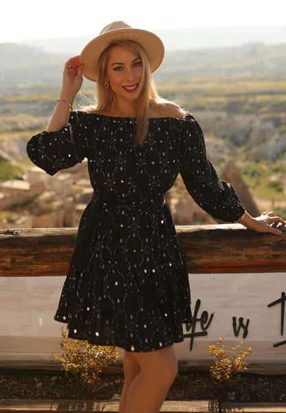 Blissful Reflections Bohemian Dress | Off Shoulder Boho Dress | Beachwear SG
