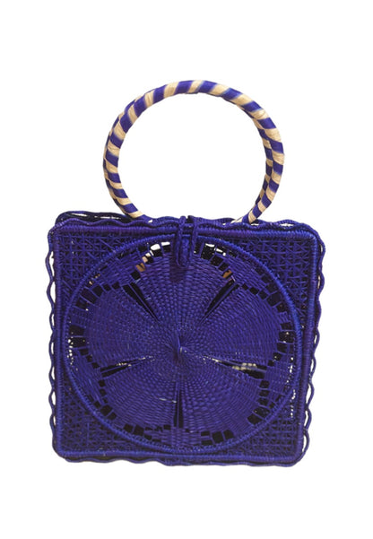 Iraca Palm Tote Handwoven Bag - Blue Square Handcrafted Bag