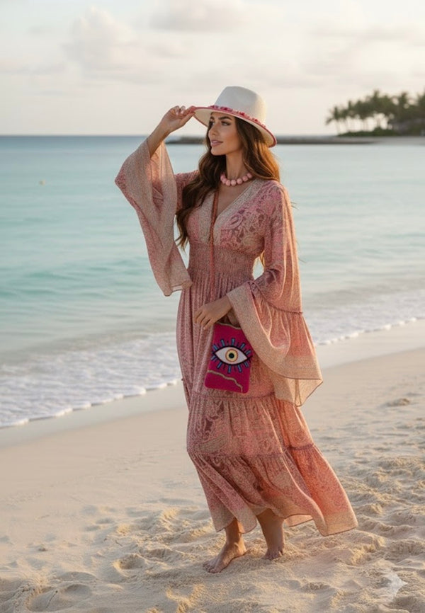 Silk Boho Maxi Dress – Floral Paisley Resortwear
