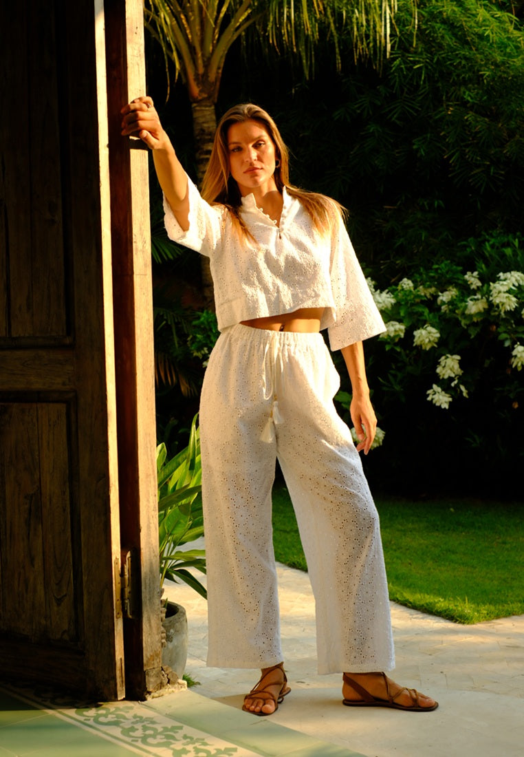Cotton Eyelet Pants | Resort wear