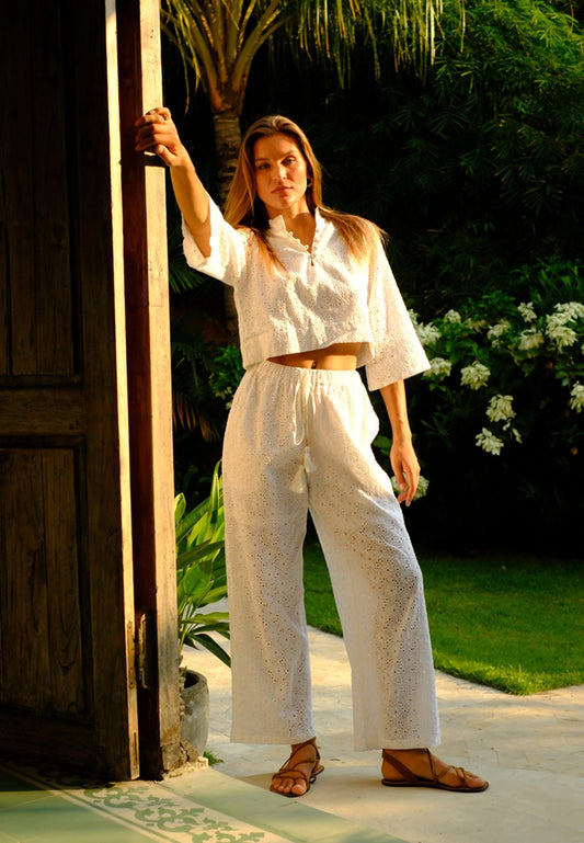Cotton Eyelet Pants | Resort wear
