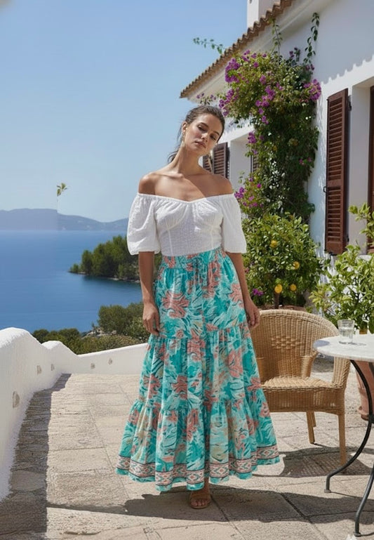 Sofia Shirred Silk Maxi Skirt  |  Bohemian Silk Skirt