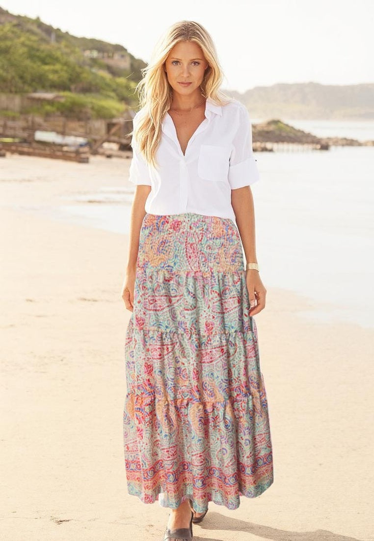 Bohemian Shirred Maxi Skirt | Ruffle Skirt I Resortwear Singapore