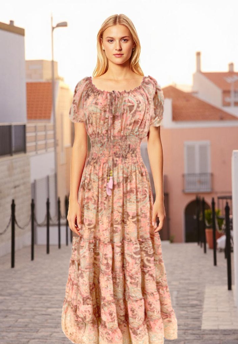 Pink Sunset Maxi Dress | Off Shoulder Sunddress| Summer Dress