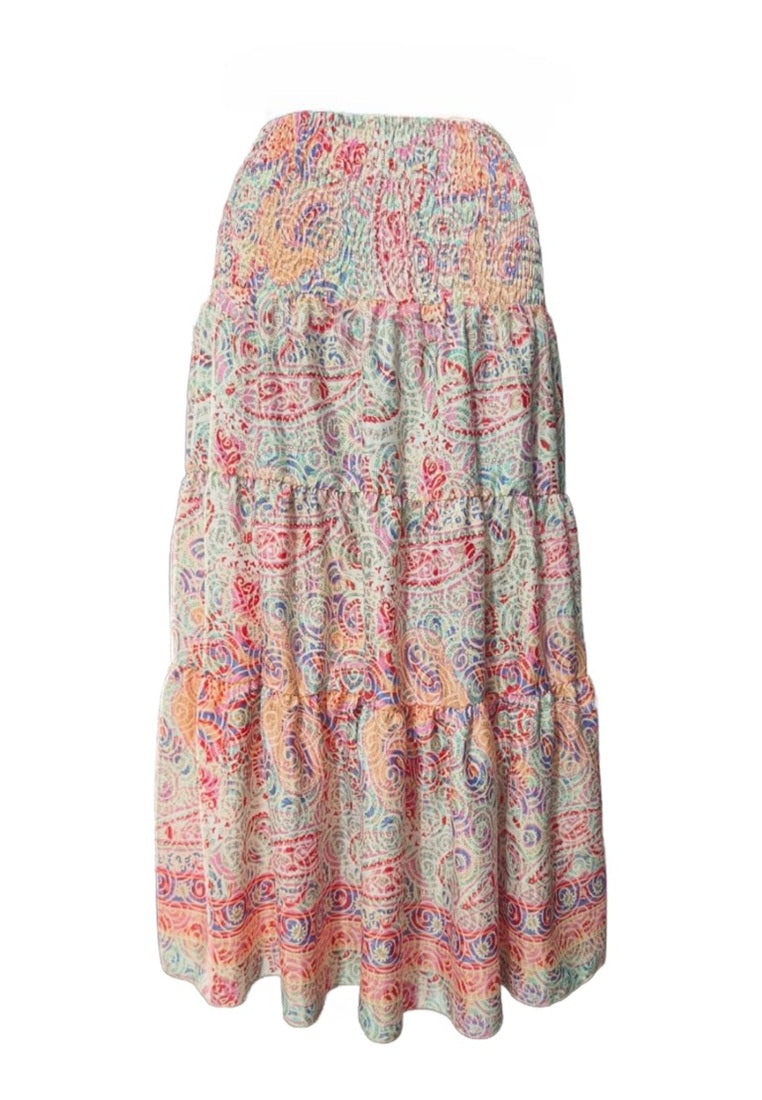 Bohemian Shirred Maxi Skirt | Ruffle Skirt I Resortwear Singapore