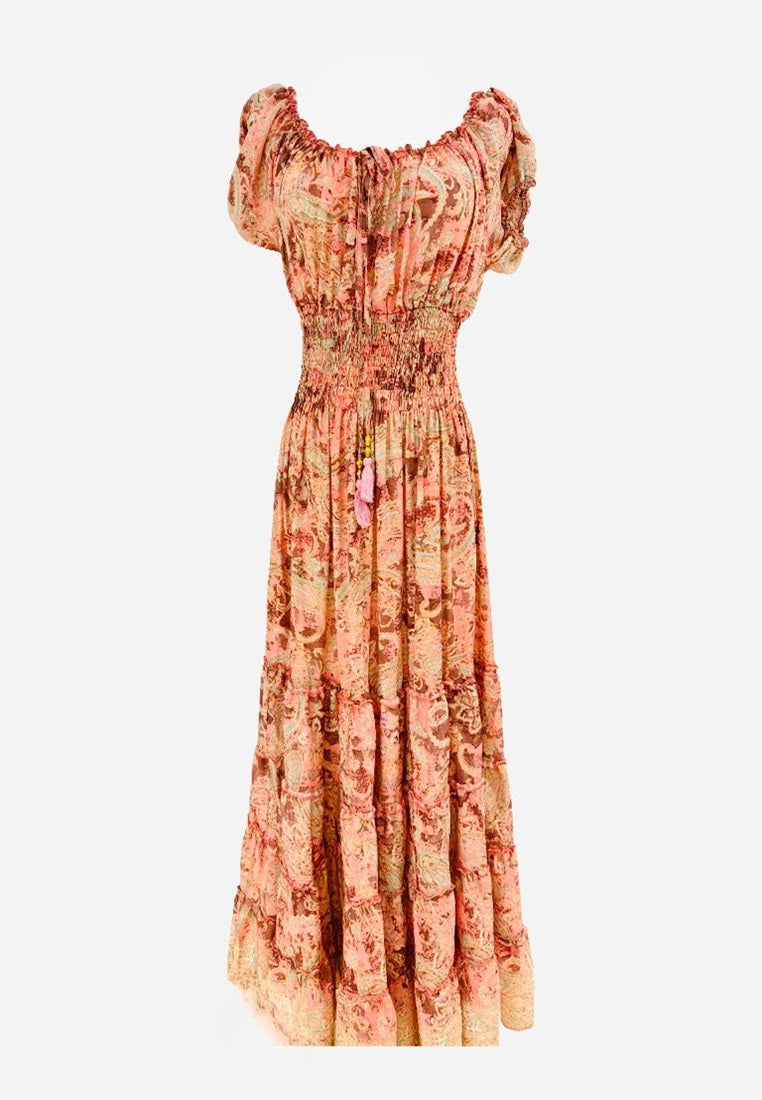 Pink Sunset Maxi Dress | Off Shoulder Sunddress| Summer Dress