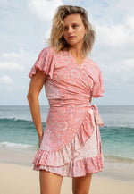 Load image into Gallery viewer, Pink Sunset Silk Crop Top and Skirt Set | Top and Skirt Set | Beachwear Singapore
