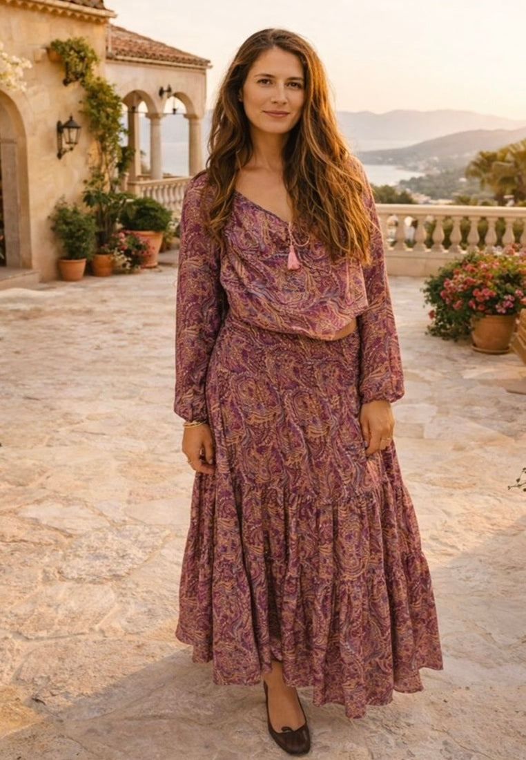 Crop Top I Silk Tiered Co-ord Set I Beachwear SG