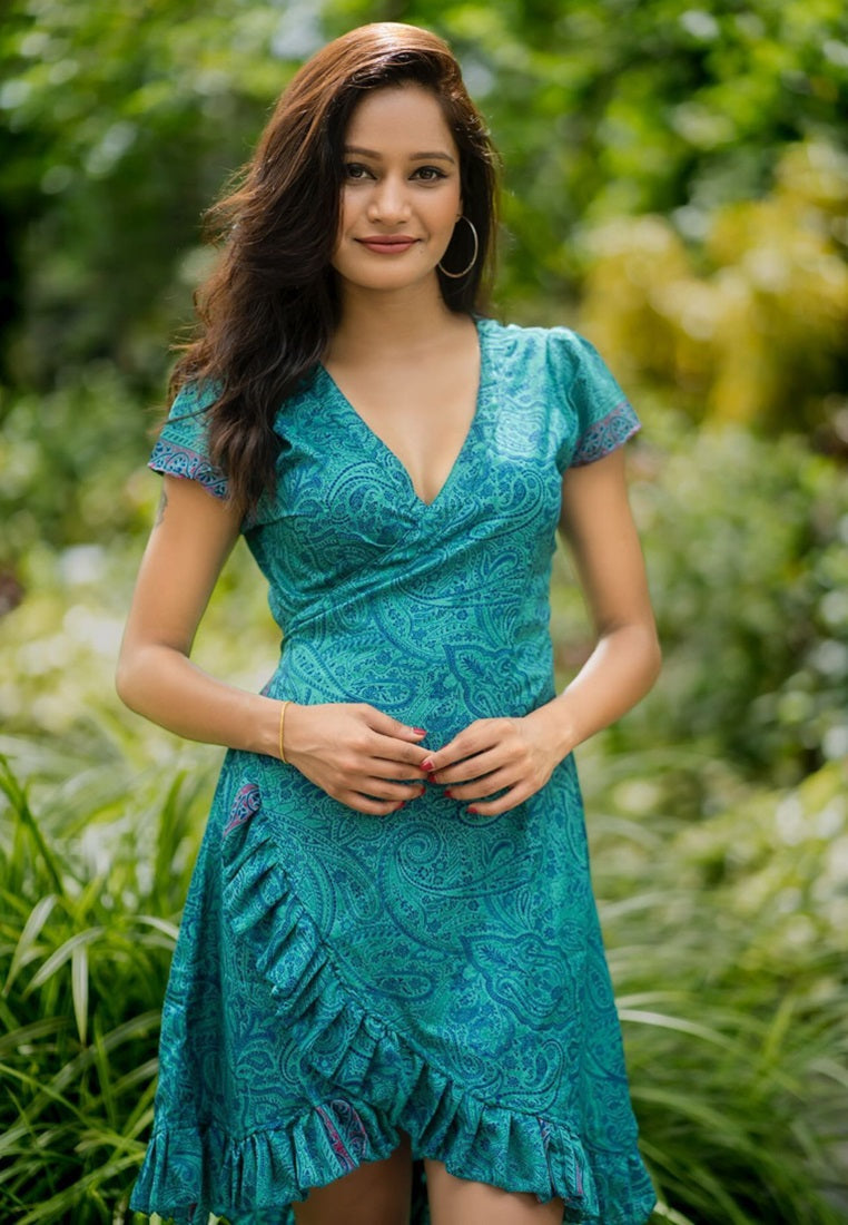 Silk Midi Wrap Dress Green | Summer Dress Singapore