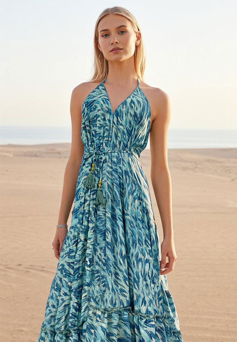 Turquoise Temptation Maxi Dress  | Halter Sundress  | Resortwear Singapore