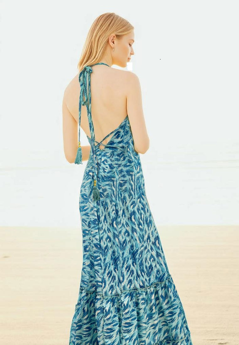 Turquoise Temptation Maxi Dress  | Halter Sundress  | Resortwear Singapore