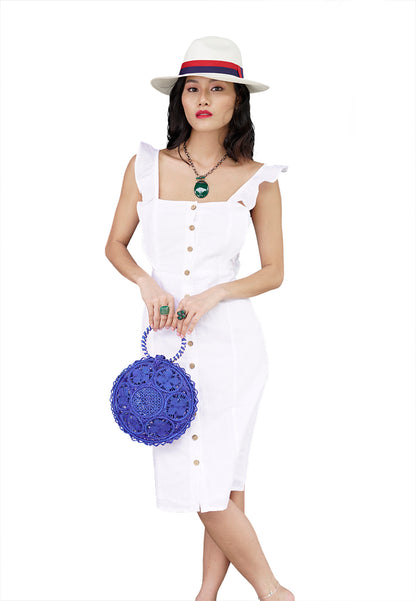 Blue Iraca Palm Handwoven Bag I Blue Round Handcrafted Bag