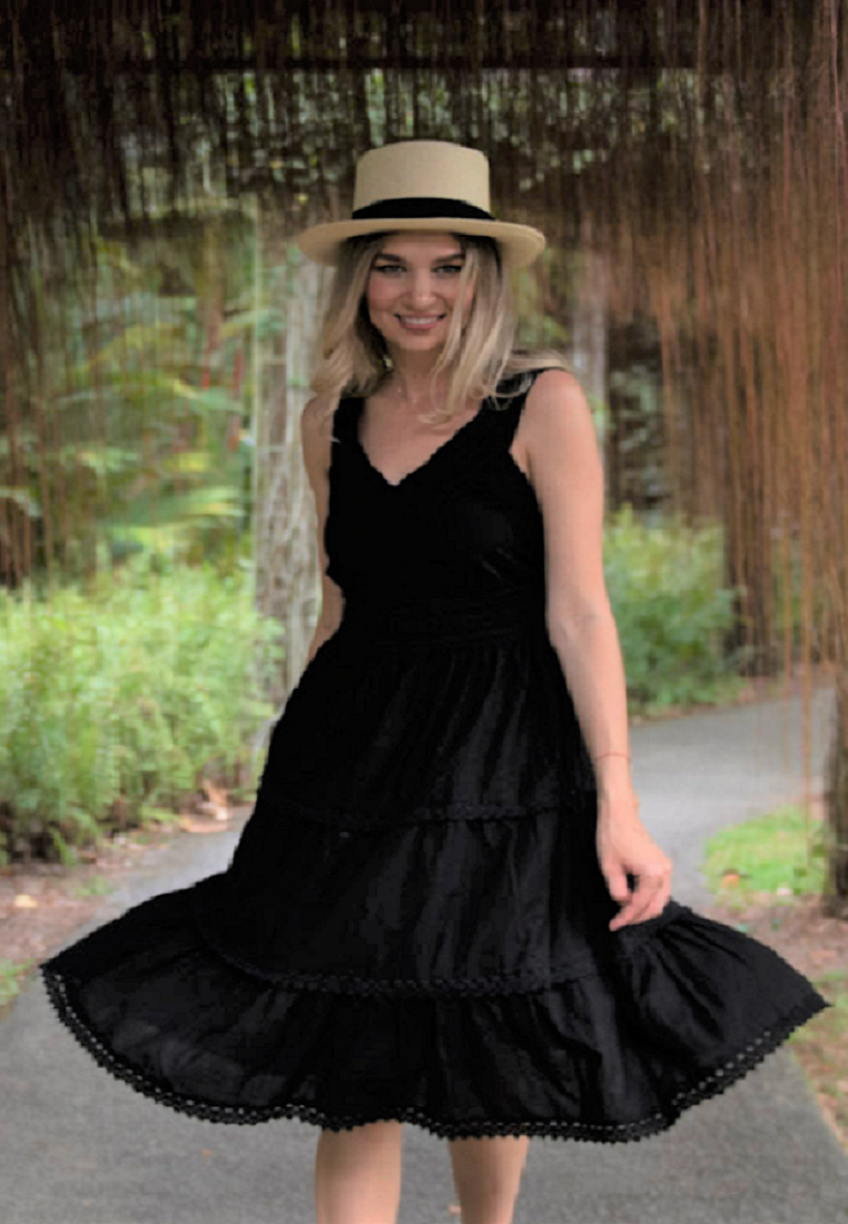 Perfect Summer Dress  | Black Cotton Dress  | Summer Black Midi Dress