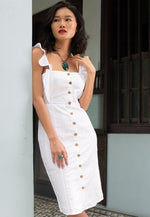 Load image into Gallery viewer, White Linen Midi Dress | Linen Button Up Dress | Beachwear Singapore
