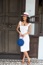 Load image into Gallery viewer, White Linen Midi Dress | Linen Button Up Dress | Beachwear Singapore
