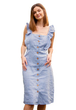 Load image into Gallery viewer, Antoniete Mid Ruffle Organic Linen Dress
