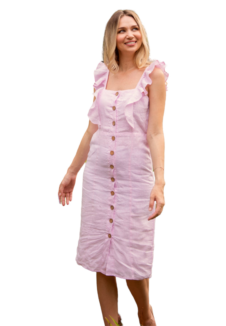 Rose Mid Ruffle Organic Linen Dress