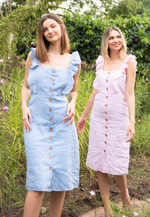 Load image into Gallery viewer, Rose Mid Ruffle Organic Linen Dress
