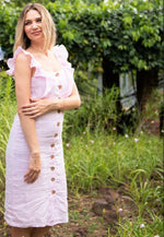 Load image into Gallery viewer, Rose Mid Ruffle Organic Linen Dress

